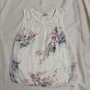 Bellambia Made in Italy Silk Floral Lace Sleeveless Top - White and Pink - Small